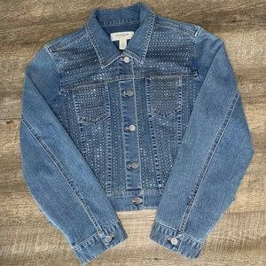 Classic Platinum Chico's Size 2 Studded light soft wash Denim Jacket